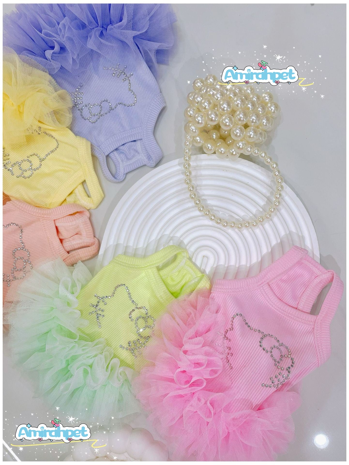 F005-Tutu Dress with Stretchy Material for Small Dog Summer Breathable Wear in 5 Colors-pink,purple,orange and green