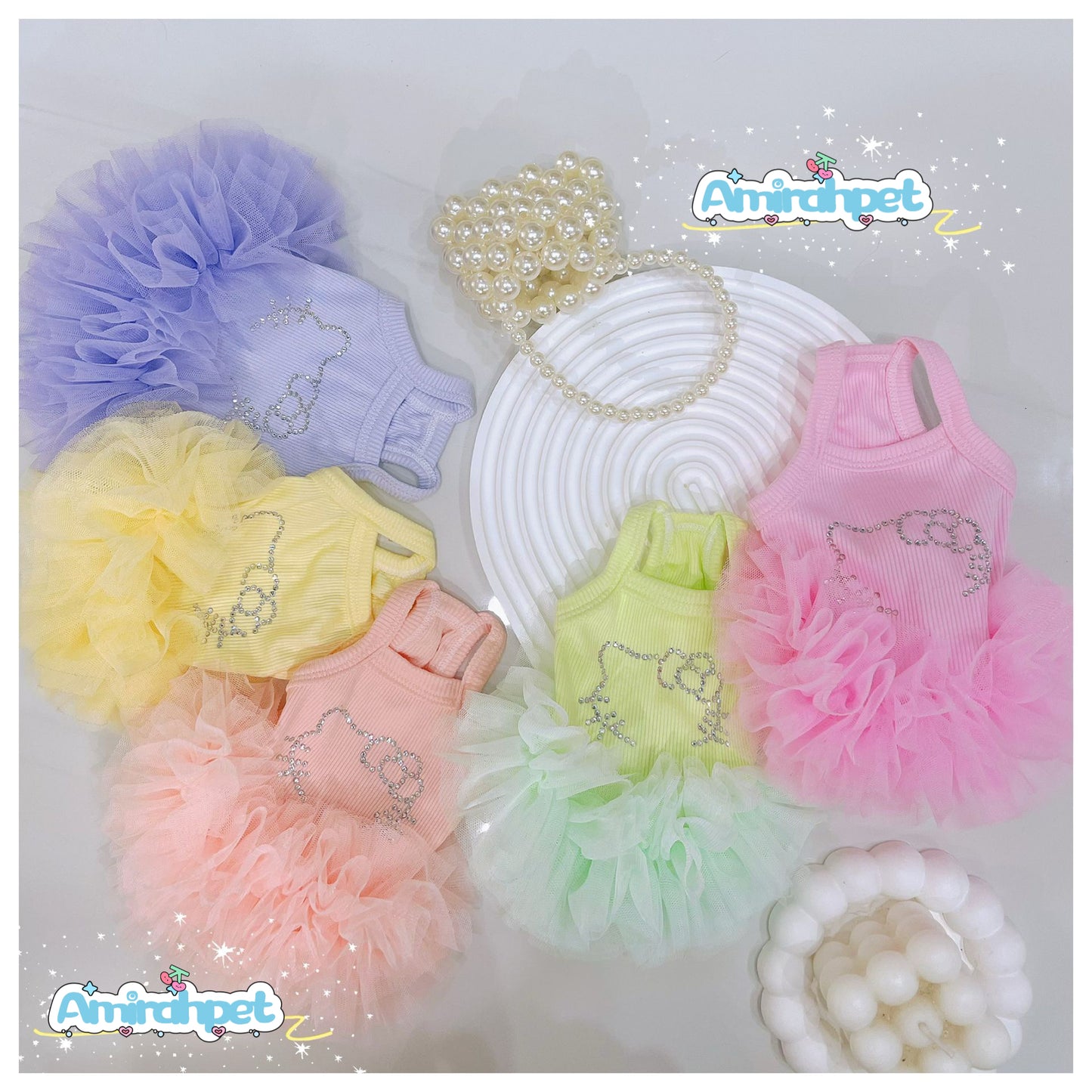 F005-Tutu Dress with Stretchy Material for Small Dog Summer Breathable Wear in 5 Colors-pink,purple,orange and green