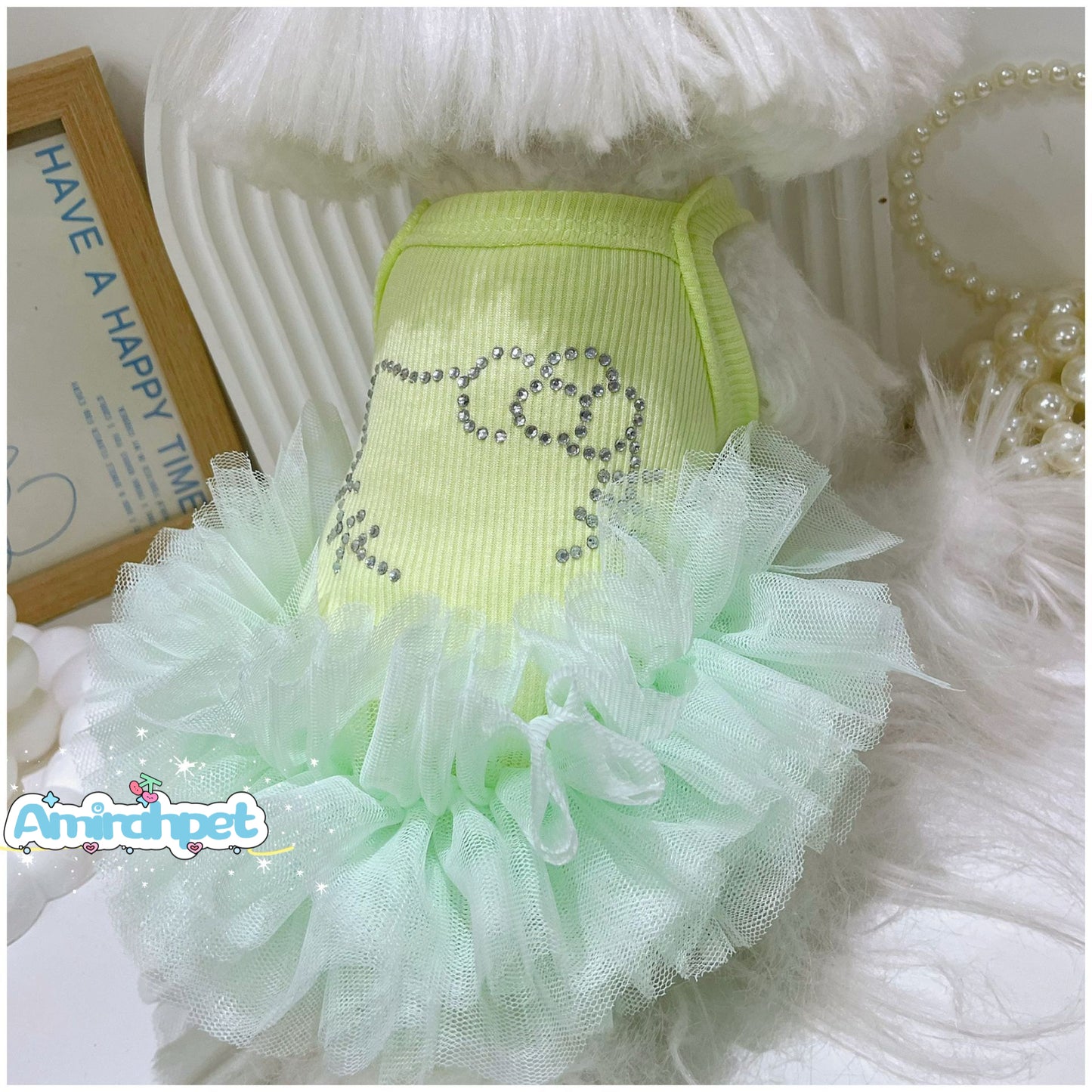 F005-Tutu Dress with Stretchy Material for Small Dog Summer Breathable Wear in 5 Colors-pink,purple,orange and green