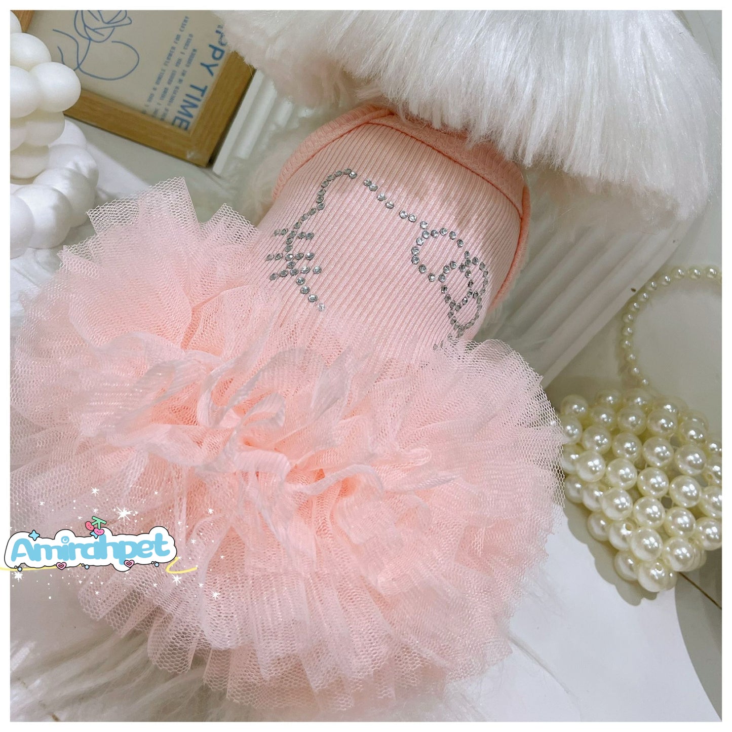 F005-Tutu Dress with Stretchy Material for Small Dog Summer Breathable Wear in 5 Colors-pink,purple,orange and green