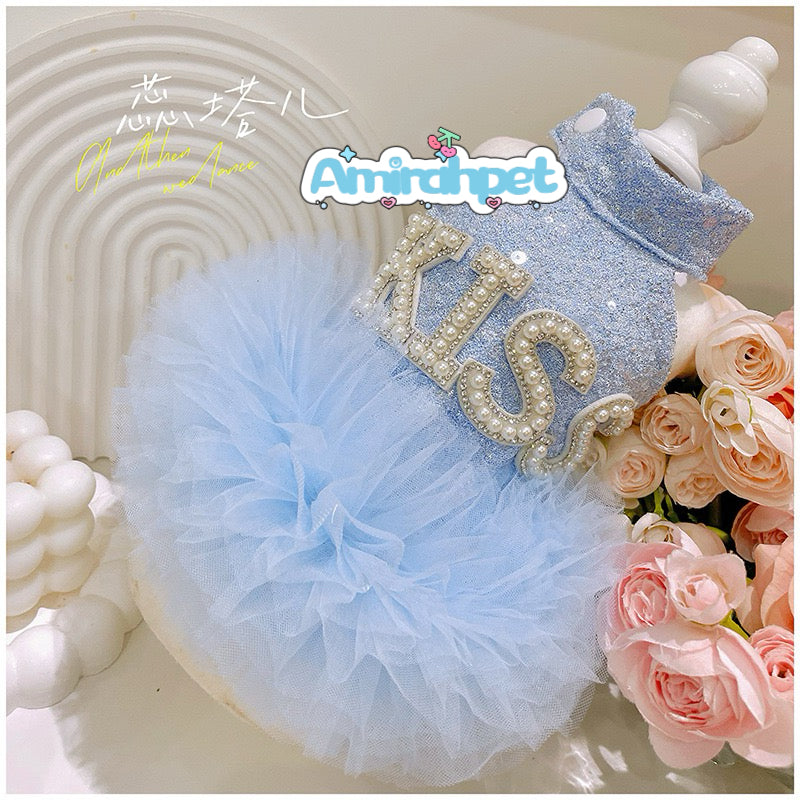 F013-Sequin Princess Dress for Extra Small Dogs – Tutu Vest Gown for Maltese, Yorkie, Bichon, and Toy Poodles