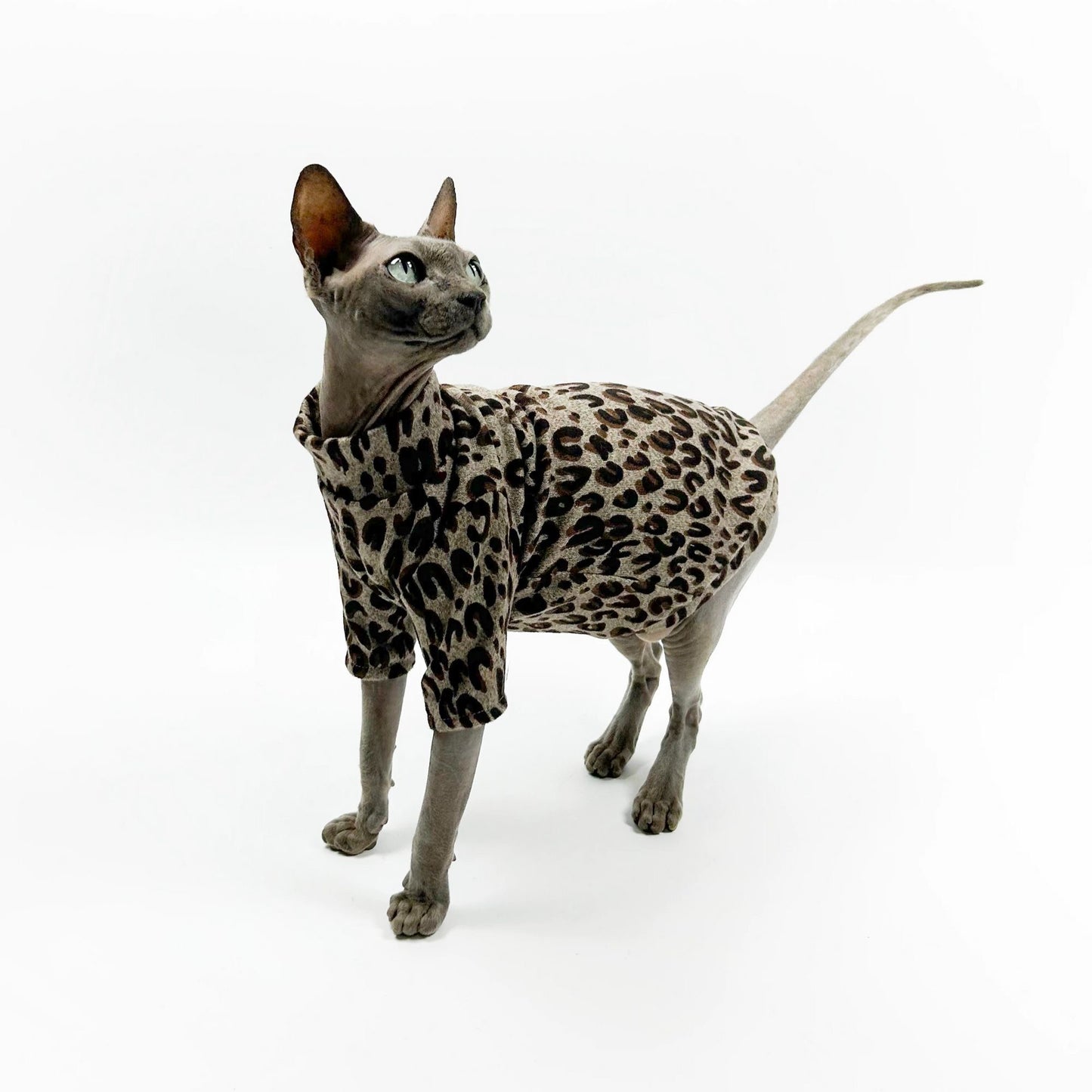 C002-Ice Silk Cat Vest – Thin Leopard Print for Sphynx & Devon Rex Hairless Cats, Breathable & Stylish