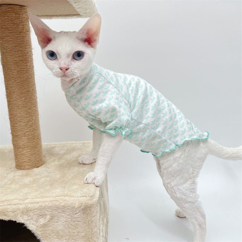 C003-Ice Silk Pet T‑Shirt for Devon Rex & Hairless Cats – Breathable, Mint Green Tee