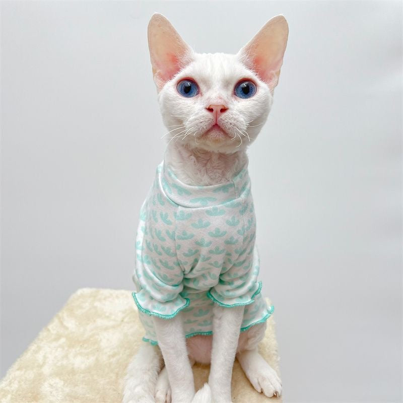 C003-Ice Silk Pet T‑Shirt for Devon Rex & Hairless Cats – Breathable, Mint Green Tee