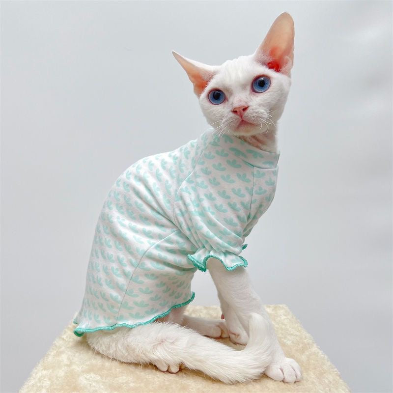 C003-Ice Silk Pet T‑Shirt for Devon Rex & Hairless Cats – Breathable, Mint Green Tee