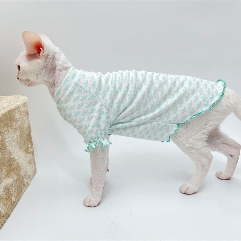 C003-Ice Silk Pet T‑Shirt for Devon Rex & Hairless Cats – Breathable, Mint Green Tee