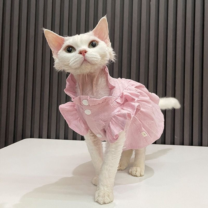 C011-Soft Yellow Cat Shirt with Ruffle Design - Comfortable Stylish Fit for Your Feline Friend