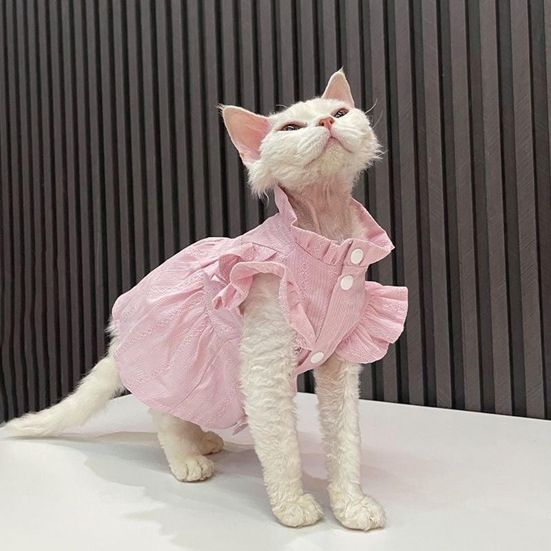 C011-Soft Yellow Cat Shirt with Ruffle Design - Comfortable Stylish Fit for Your Feline Friend