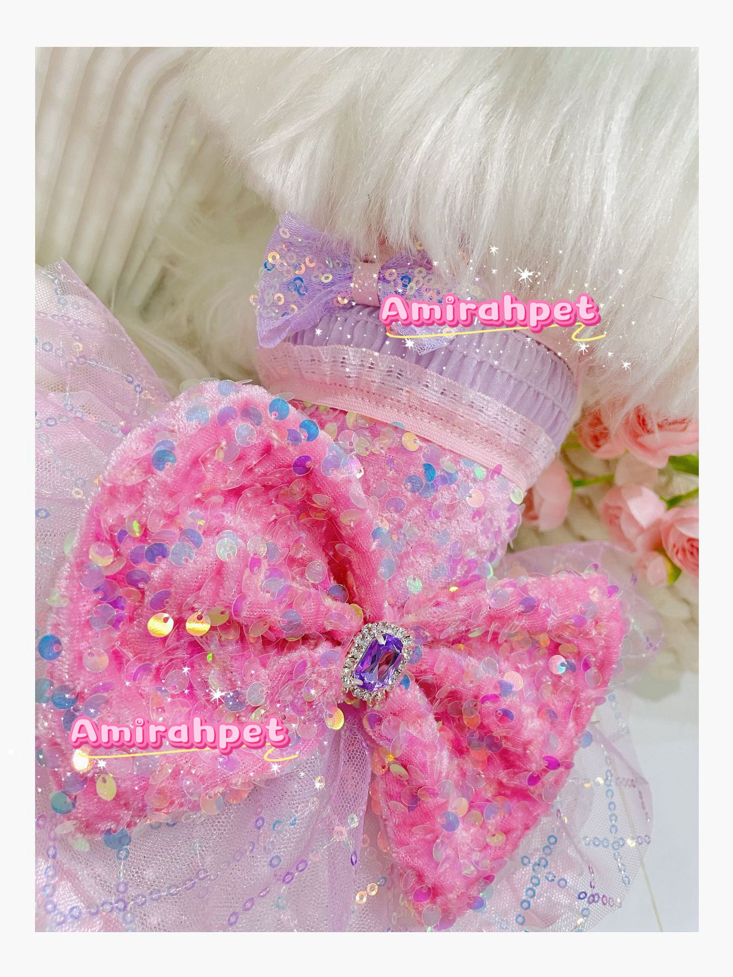 F022-Pink Sequin Dress for Small Female Dogs Summer Breathable Outfit with Elastic Chest for Bichon Maltese Poodle Toy Breeds