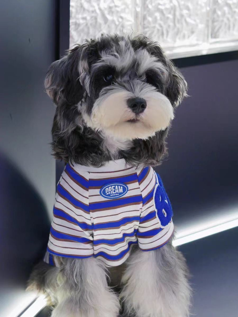M007-Dark Blue Stripe T-Shirt for Small Dogs Summer Wear Schnauzer Bichon Maltese Boy Dog Shirt Comfortable & Stylish