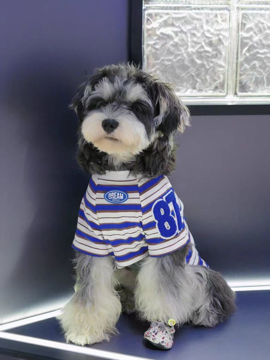 M007-Dark Blue Stripe T-Shirt for Small Dogs Summer Wear Schnauzer Bichon Maltese Boy Dog Shirt Comfortable & Stylish