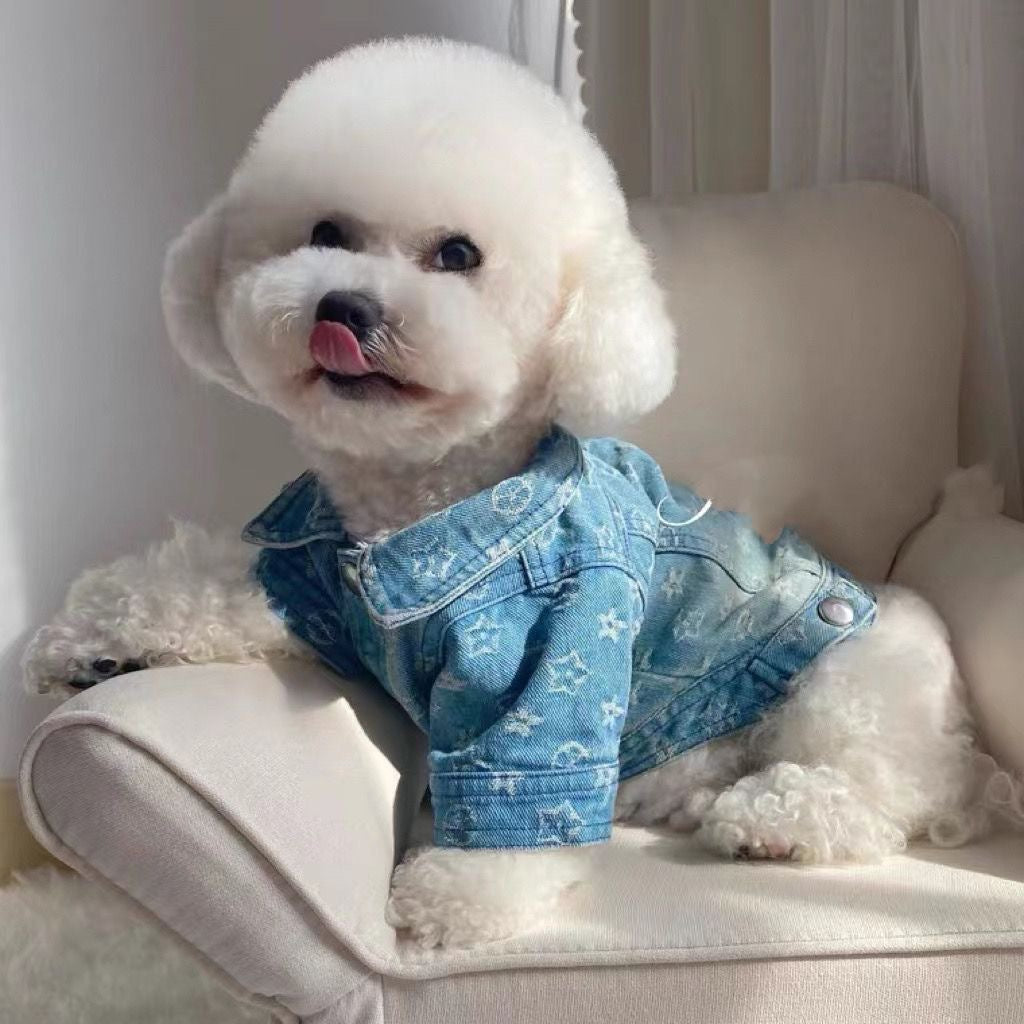 MF002-Blue Denim Shirt for Boy Dog and Cat Jean Shirt for Small Dog Clothes with Stylish Patterns and Buttons