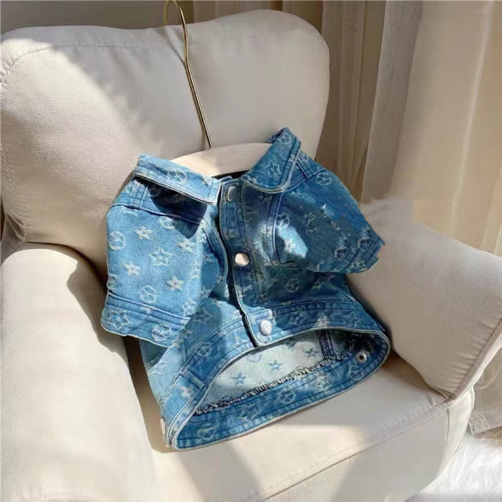 MF002-Blue Denim Shirt for Boy Dog and Cat Jean Shirt for Small Dog Clothes with Stylish Patterns and Buttons