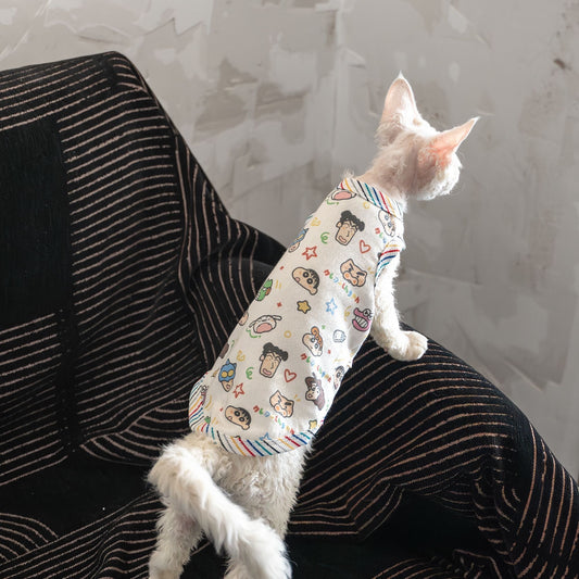 C014-Revon Dex Sphinx Cute Carton Print Shirt for Cat Summer Wear with Adorable Design and Comfortable Fit