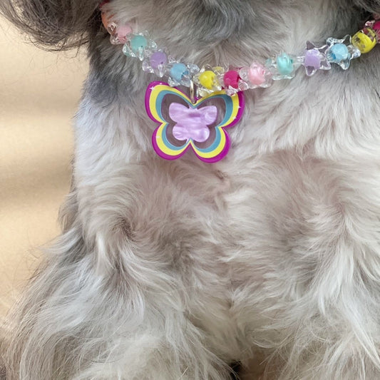 A002-Cute Necklace Butterfly Colorful Rainbow Color for Dogs Cats Small Pets Pet Accessories Birthday Gift