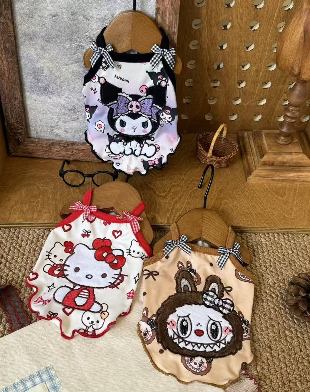 F022-Cartoon Embroidery Shirt for Summer Small Dogs Breathable Wear for Poodle Bichon with Adorable Character Designs