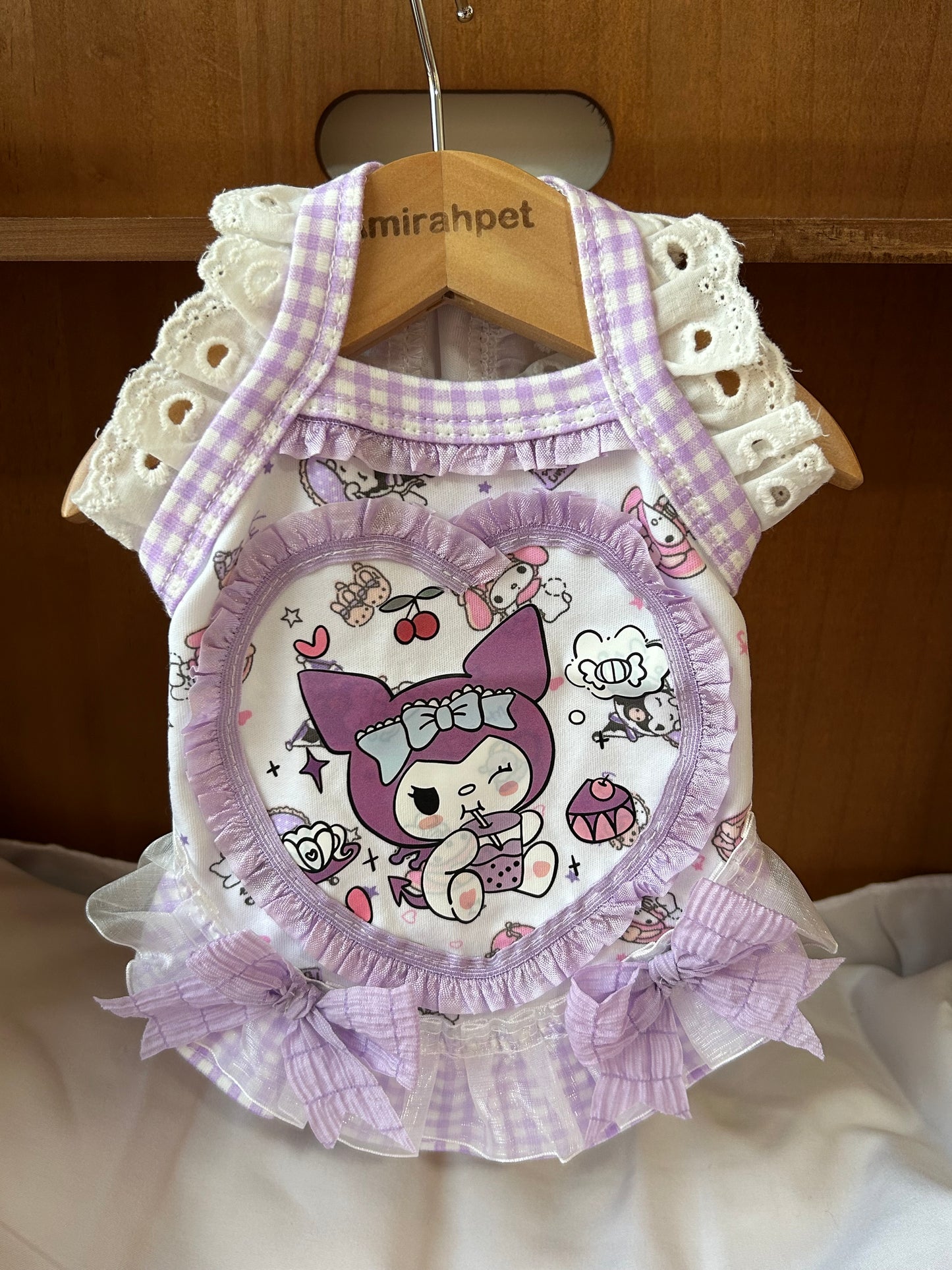 F024-Purple Kuku Shirt for Small Dogs Puppy Wear Stretchy Clothes Summer Breathable Wear with Adorable Cat Design