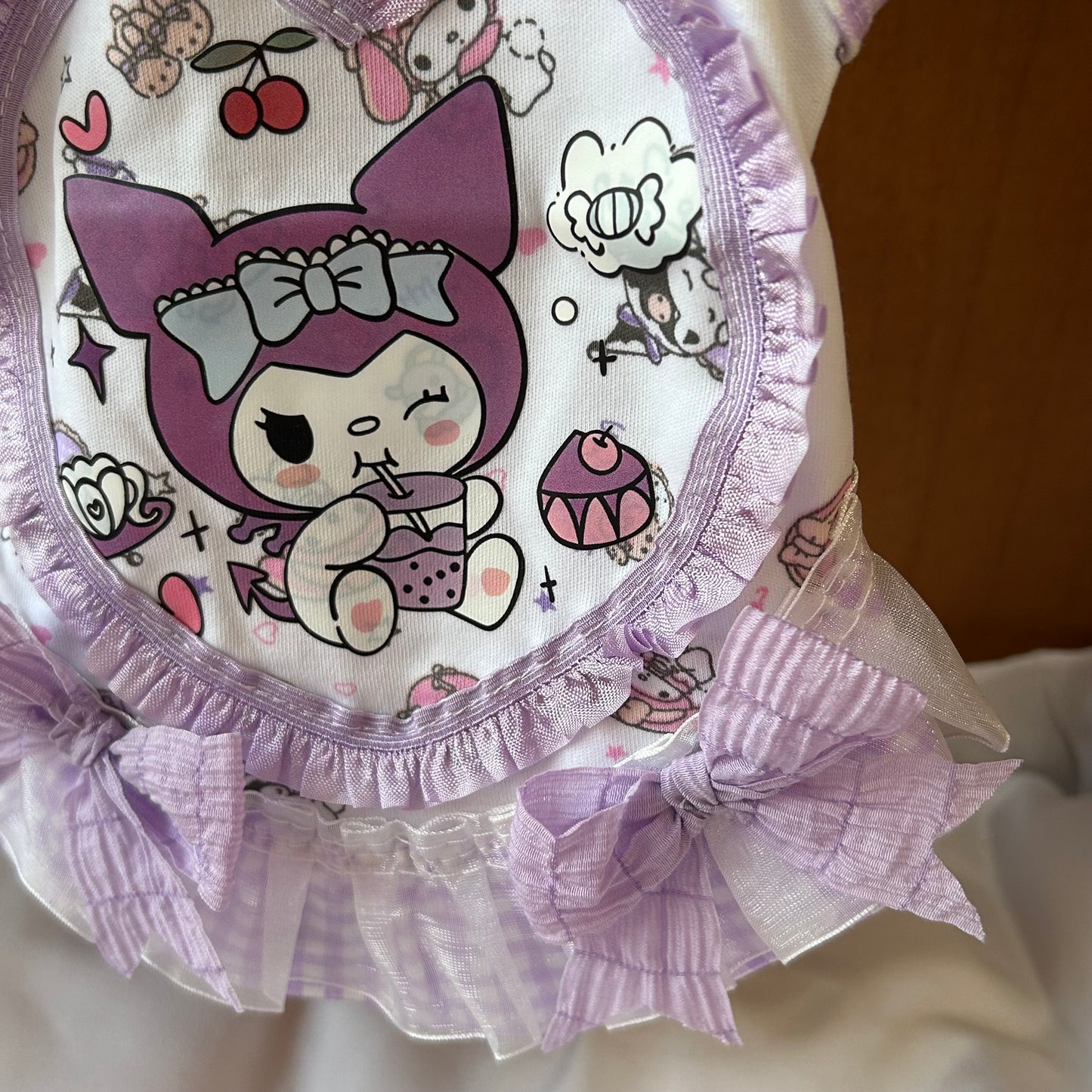 F024-Purple Kuku Shirt for Small Dogs Puppy Wear Stretchy Clothes Summer Breathable Wear with Adorable Cat Design