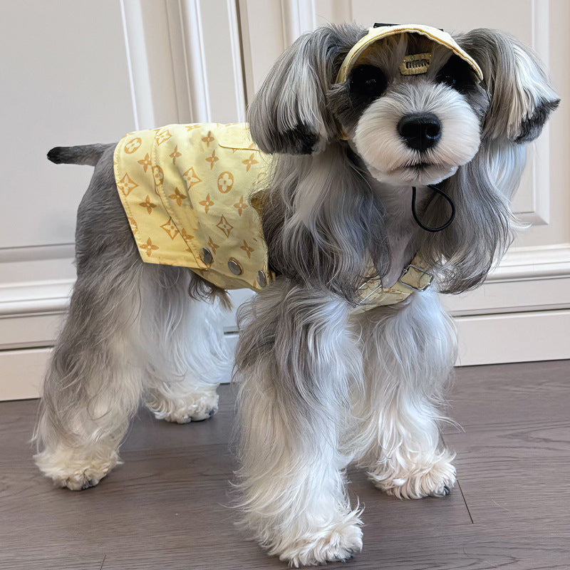 FF001-Yellow Clover Strap Skirt Dog Clothes Trendy Summer Thin Small Dog Pet Strap Skirt Adjustable Bigbear Teddy Corgi Schnauzer