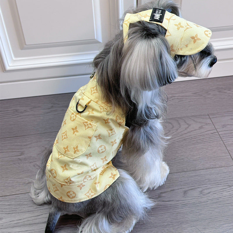 FF001-Yellow Clover Strap Skirt Dog Clothes Trendy Summer Thin Small Dog Pet Strap Skirt Adjustable Bigbear Teddy Corgi Schnauzer