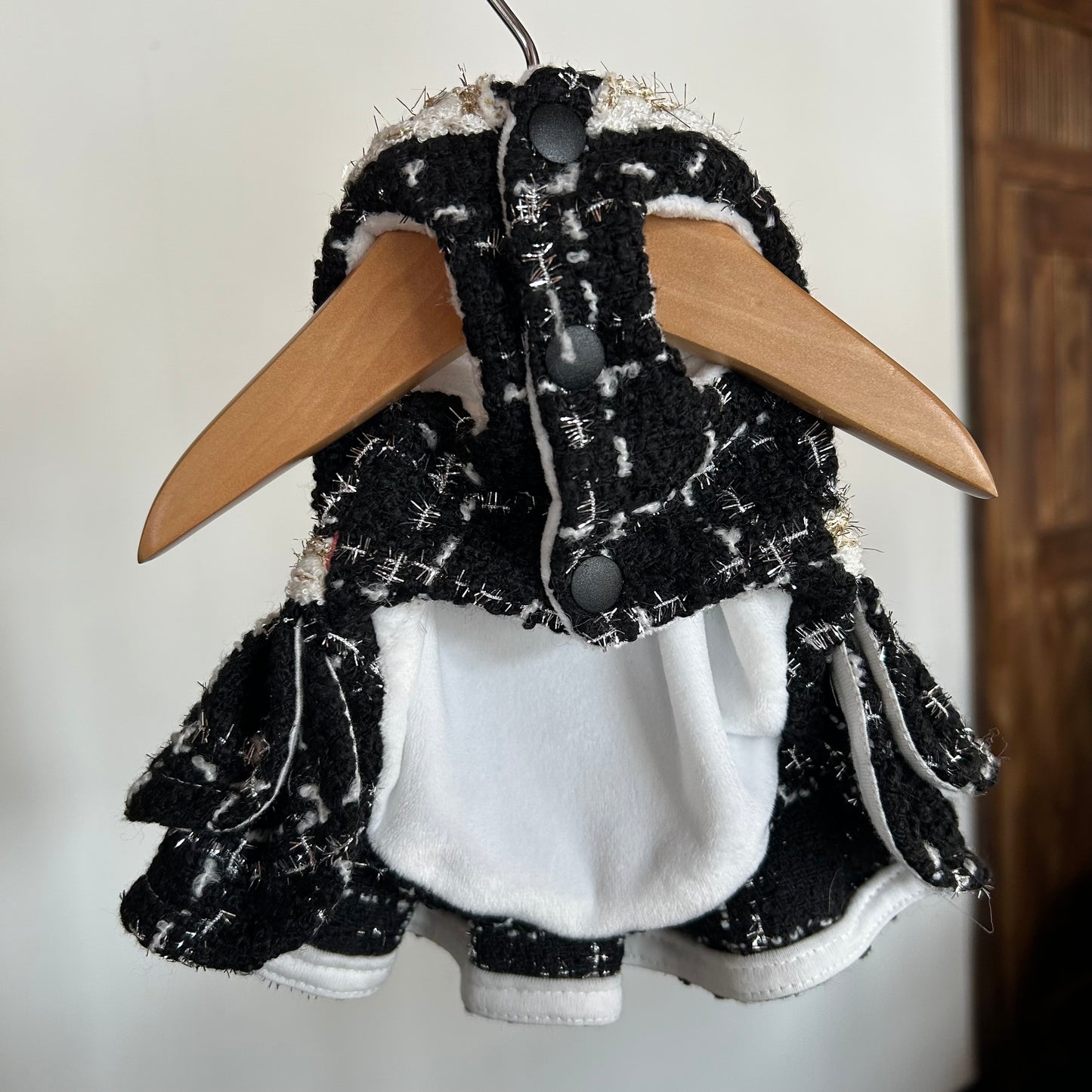 F028-Autumn Winter Dog Dress with Fleece – Elegant Tweed Style Outfit for Small Dogs, Maltese, Yorkie, Bichon, Chihuahua – Warm Pet Clothing