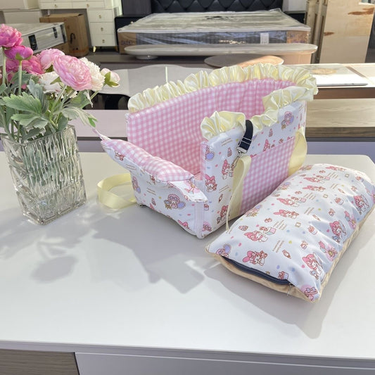 P001-Pet Carrier Car Console for Small Dogs Less Than 9 lbs Cute Plaid Pattern Washable with Pink and Yellow Gingham Design Compact & Convenient