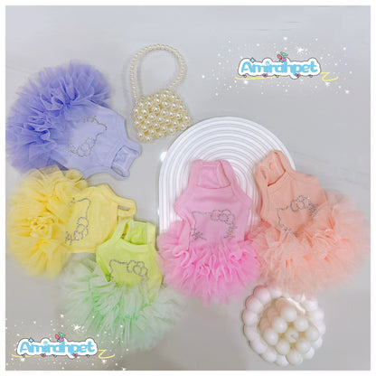 F005-Tutu Dress with Stretchy Material for Small Dog Summer Breathable Wear in 5 Colors-pink,purple,orange and green