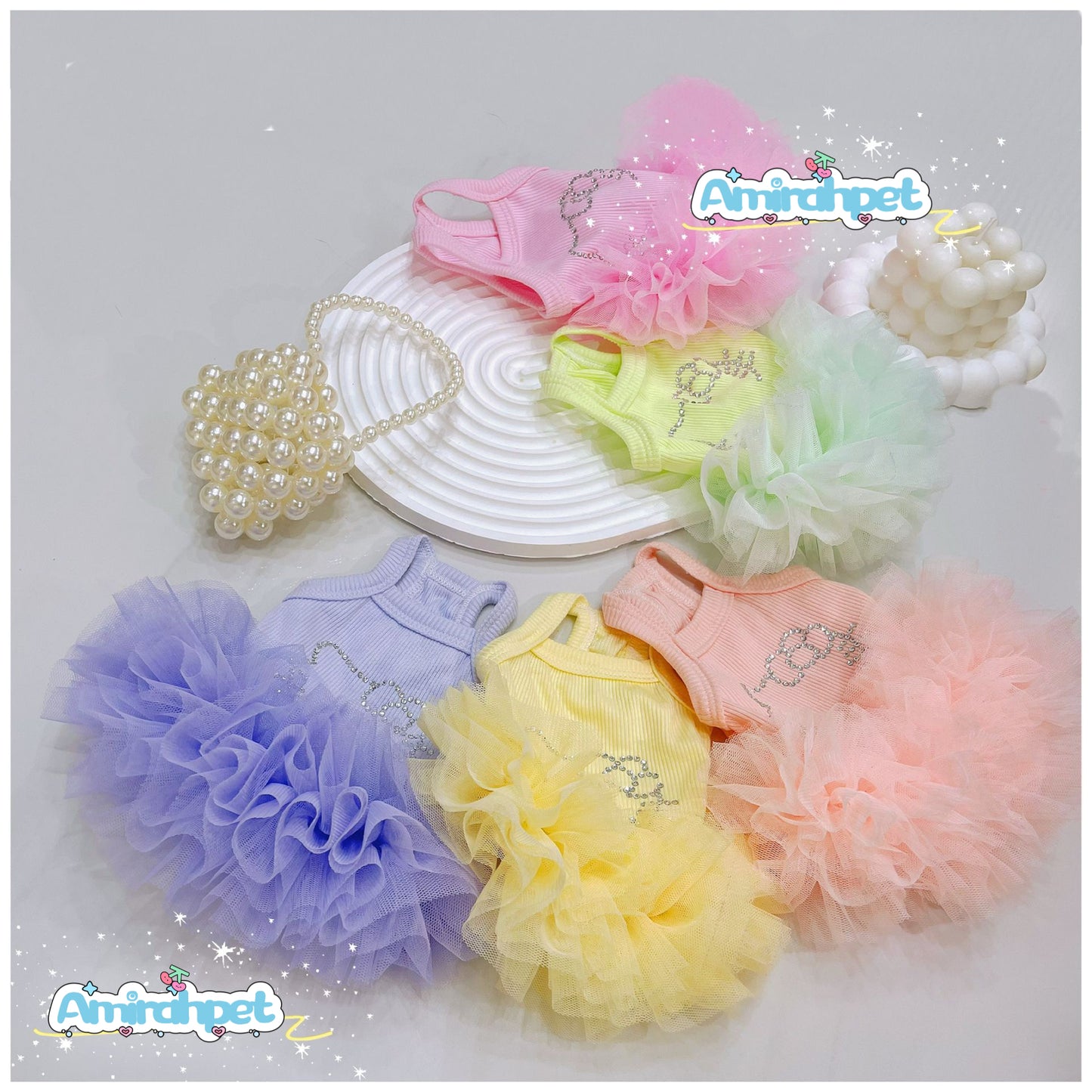 F005-Tutu Dress with Stretchy Material for Small Dog Summer Breathable Wear in 5 Colors-pink,purple,orange and green