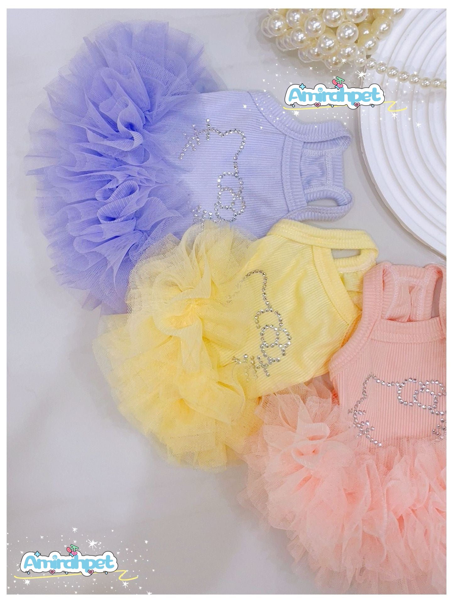 F005-Tutu Dress with Stretchy Material for Small Dog Summer Breathable Wear in 5 Colors-pink,purple,orange and green