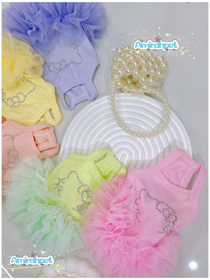 F005-Tutu Dress with Stretchy Material for Small Dog Summer Breathable Wear in 5 Colors-pink,purple,orange and green