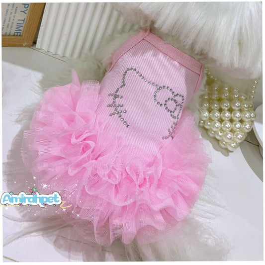 Tutu Dress with Stretchy Material for Small Dog Summer Breathable Wear in 5 Colors-pink,purple,orange and green