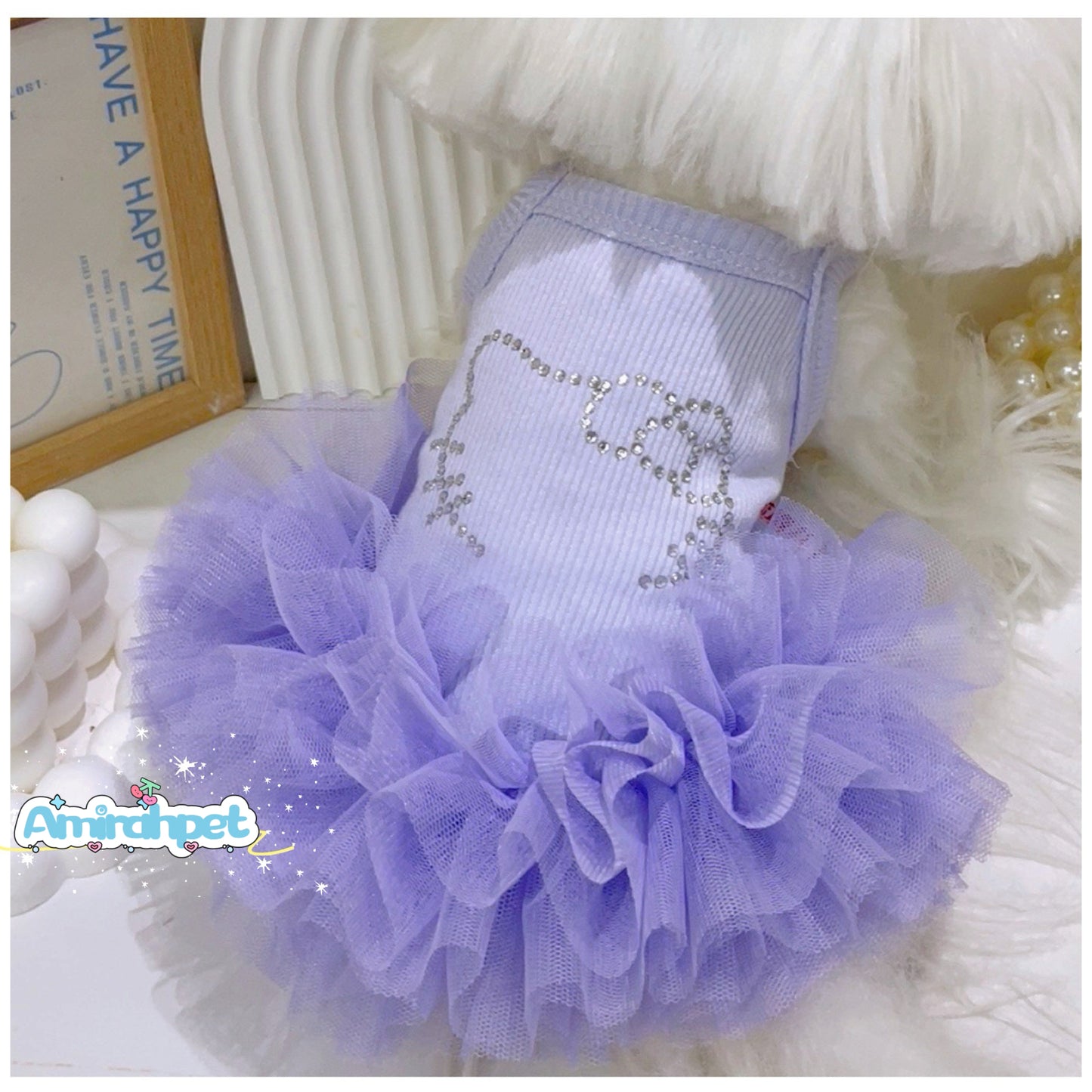 F005-Tutu Dress with Stretchy Material for Small Dog Summer Breathable Wear in 5 Colors-pink,purple,orange and green
