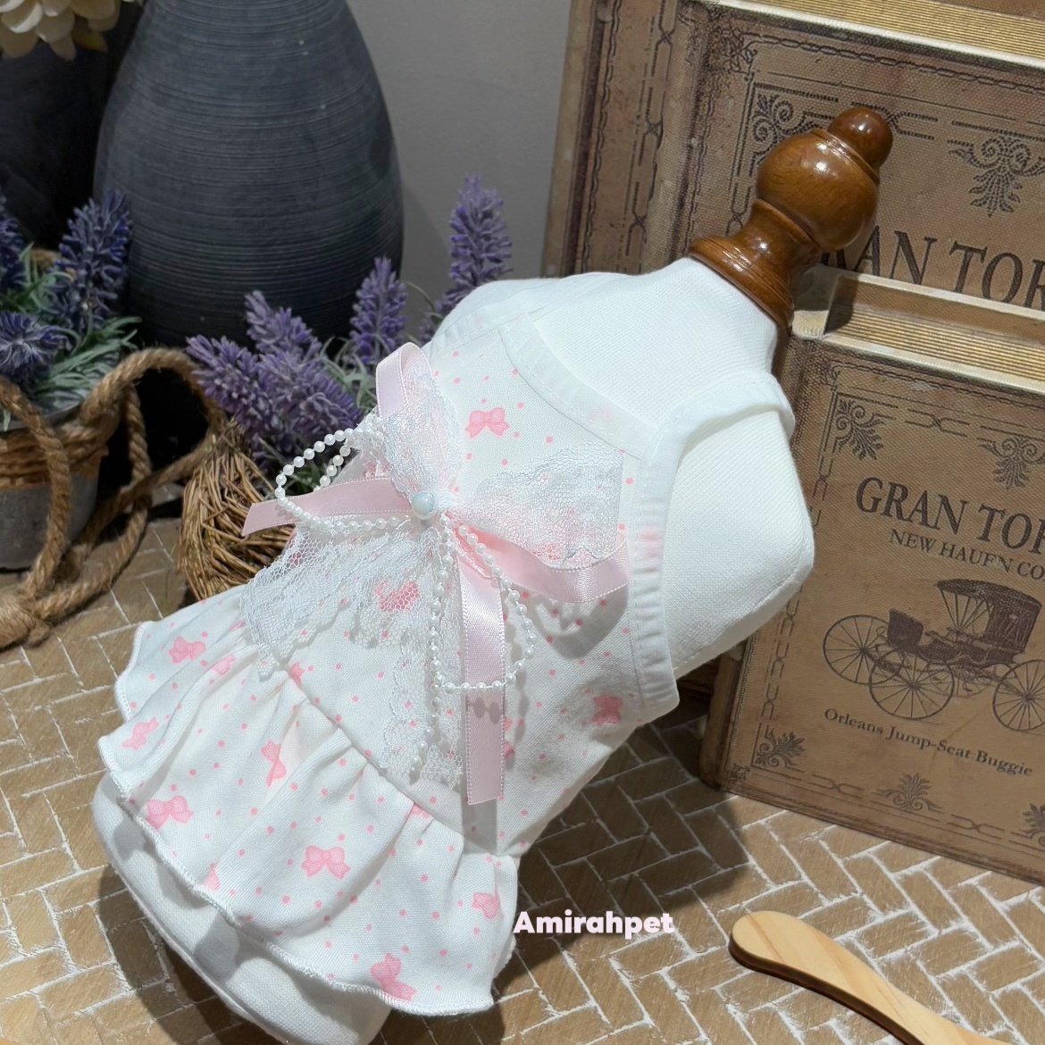 White Cotton Shirt with Pink Bow Print for Small Dogs Bichon Maltese Poodle Summer Wear Comfortable & Stylish Design