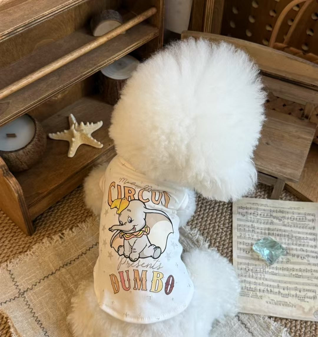 Cute Elephant Shirt for Boy Dog Comfy Cotton Material with Glitters for Small Breathable Wear Bichon Poodle Circus Design