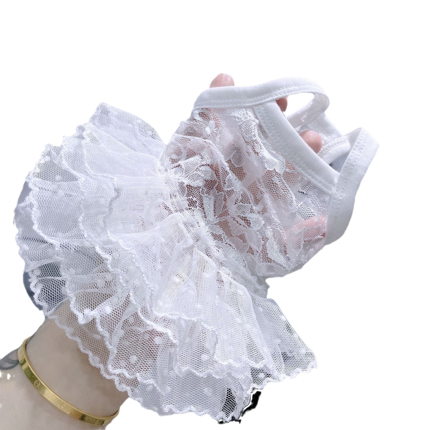 F014-White Dog Lace Dress Maltese Bichon Cat Stretch White Suspenders Gauze Skirt Pettiskirt