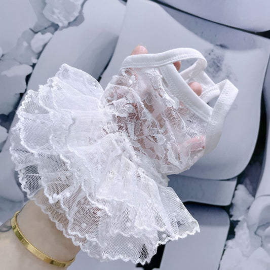 F014-White Dog Lace Dress Maltese Bichon Cat Stretch White Suspenders Gauze Skirt Pettiskirt