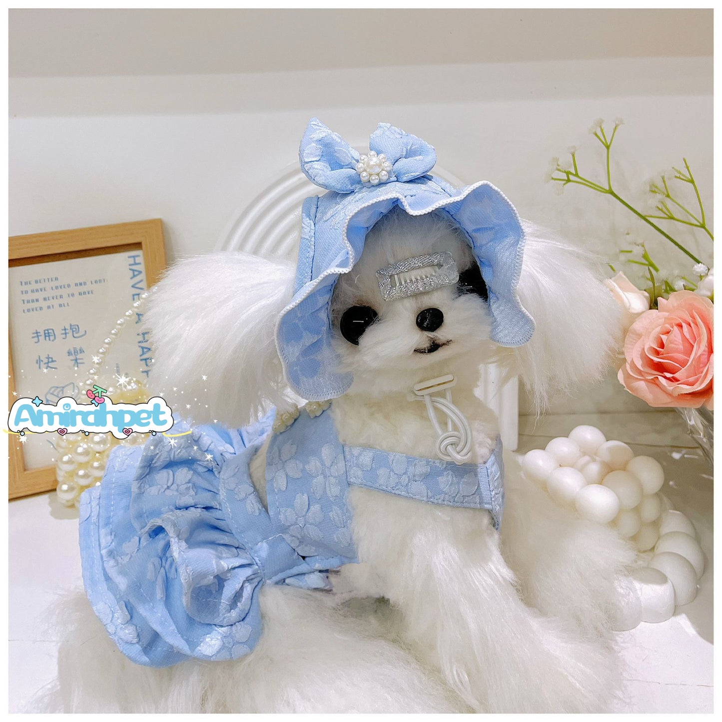 Hot Girl Dress Summer Strap Pet Skirt Soft Seersucker Material Breathable & Durable Puppy Clothes