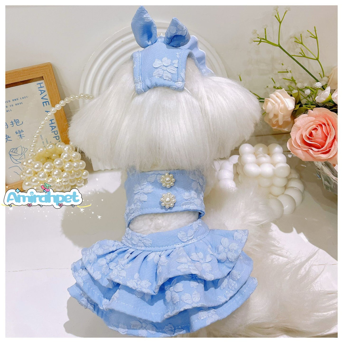 Hot Girl Dress Summer Strap Pet Skirt Soft Seersucker Material Breathable & Durable Puppy Clothes