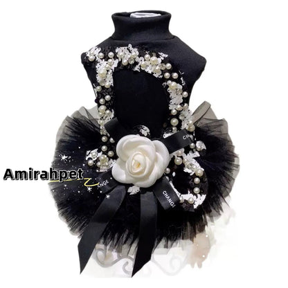 F016-CC-Style Princess Dress for Maltese – Hepburn-Inspired Puffy Skirt for Small Breeds like poodle