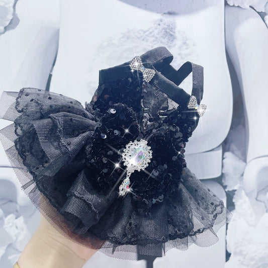 F018- DETAIL NEEDED Black lace dress with sparkly gem  for small dog