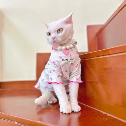 C001-Cute Ice-Silk Tank Top for Cats Like Devon Rex & Sphinx Cats - Breathable Lightweight Vest for Spring & Summer Wear