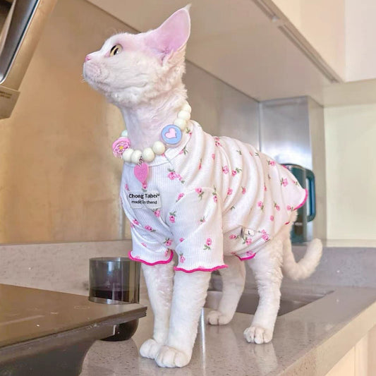 C001-Cute Ice-Silk Tank Top for Cats Like Devon Rex & Sphinx Cats - Breathable Lightweight Vest for Spring & Summer Wear