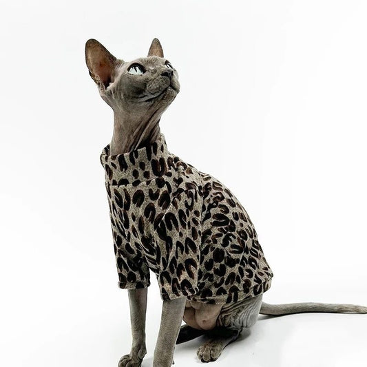 C002-Ice Silk Cat Vest – Thin Leopard Print for Sphynx & Devon Rex Hairless Cats, Breathable & Stylish