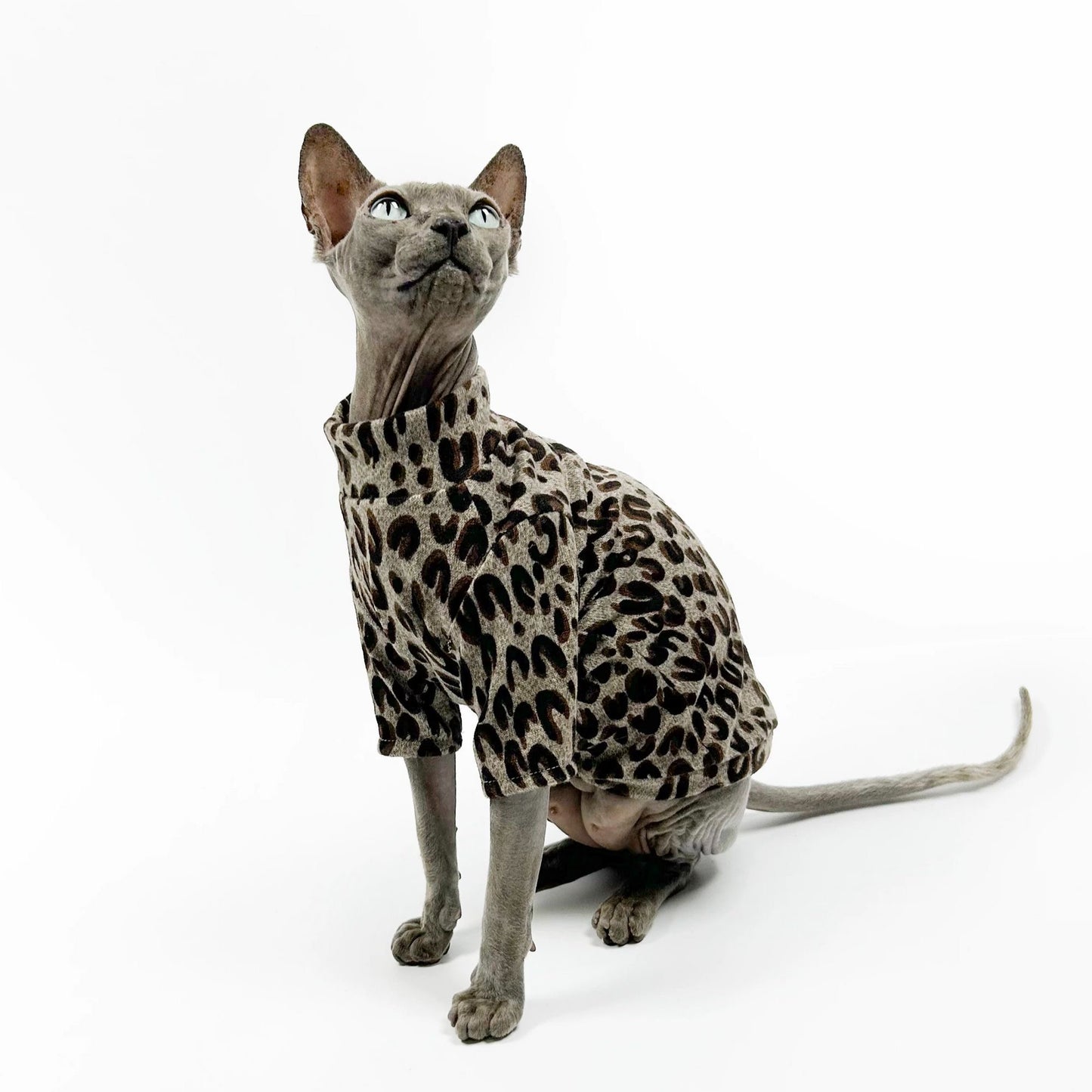 C002-Ice Silk Cat Vest – Thin Leopard Print for Sphynx & Devon Rex Hairless Cats, Breathable & Stylish