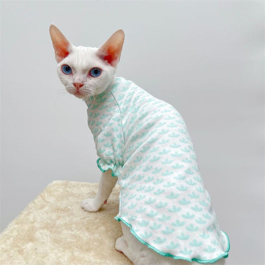 C003-Ice Silk Pet T‑Shirt for Devon Rex & Hairless Cats – Breathable, Mint Green Tee