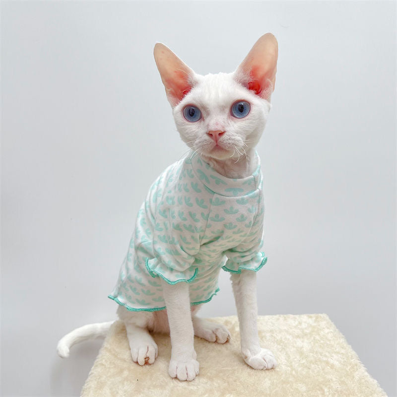 C003-Ice Silk Pet T‑Shirt for Devon Rex & Hairless Cats – Breathable, Mint Green Tee