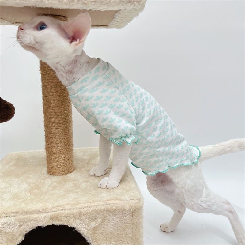 C003-Ice Silk Pet T‑Shirt for Devon Rex & Hairless Cats – Breathable, Mint Green Tee