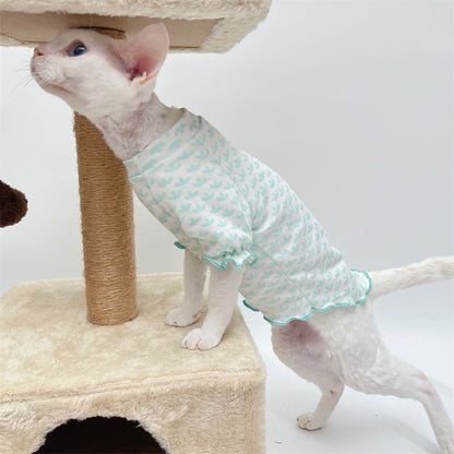C003-Ice Silk Pet T‑Shirt for Devon Rex & Hairless Cats – Breathable, Mint Green Tee