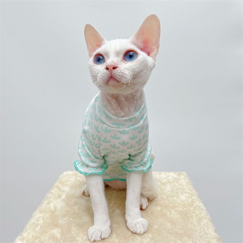 C003-Ice Silk Pet T‑Shirt for Devon Rex & Hairless Cats – Breathable, Mint Green Tee