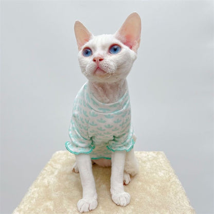 C003-Ice Silk Pet T‑Shirt for Devon Rex & Hairless Cats – Breathable, Mint Green Tee